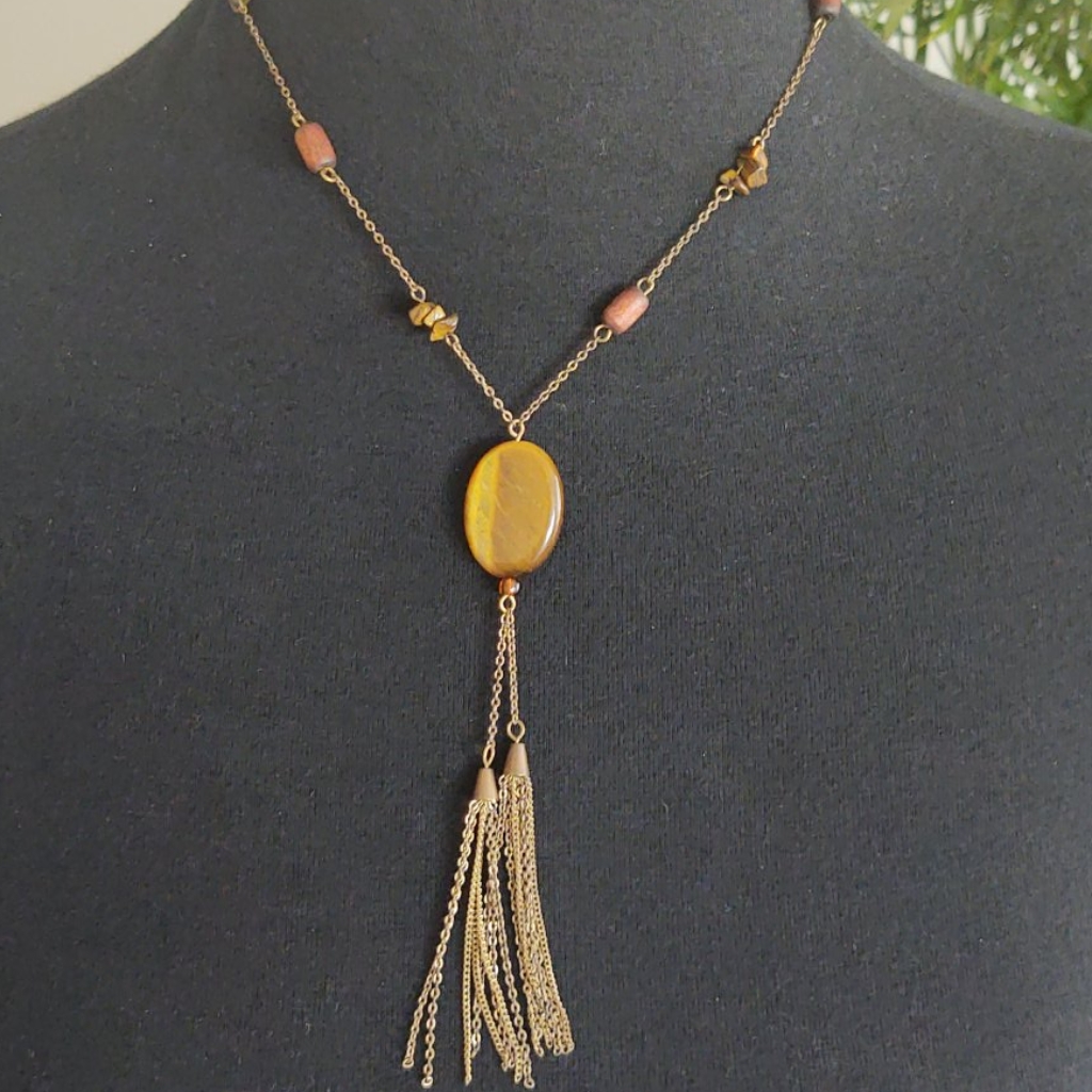 Ny Bronze Beaded And Chain Necklace 6$